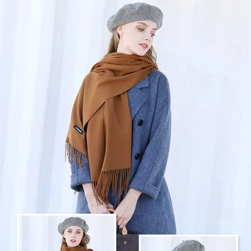 2022 Winter Cashmere Women Scarf Female Luxury Brand Scarves Lady Tassel Bandana Women Solid Shawl Wraps Foulard Tippet Pashmina