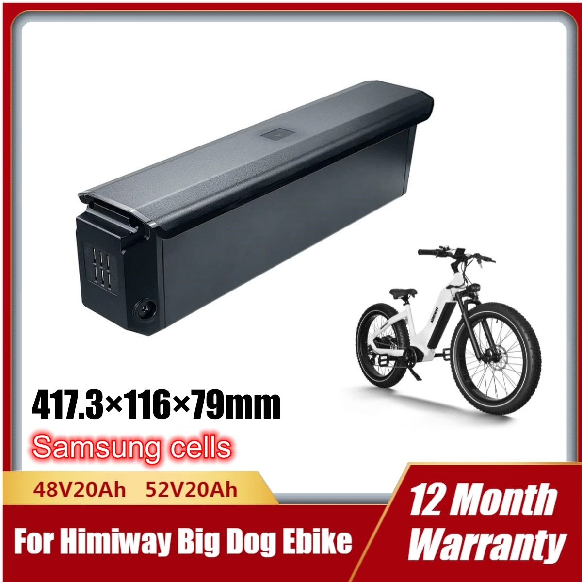 Himiway-Big Dog Zebra Cobra Pro Step Thru Ebike Battery Replacement Fat Tire Cargo Bike Battery Samsung Batteries 48V 52V 20Ah