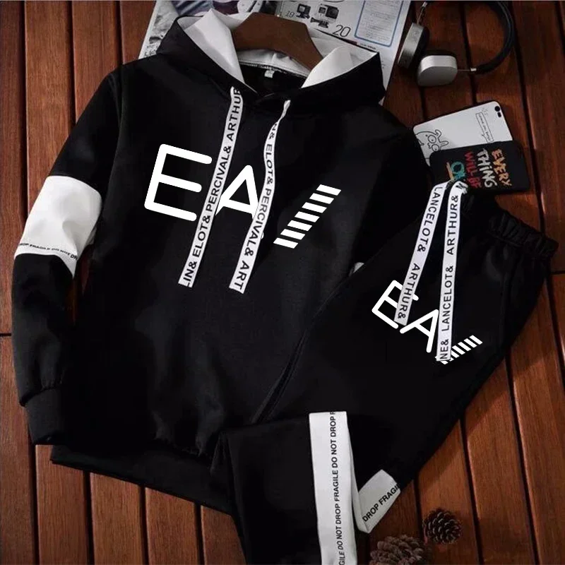 2024 Men's Hoodie + Sweatpants Sportswear Letter Printed Casual Sweatshirt Set Outdoor Sports Suit Jogging Jumper