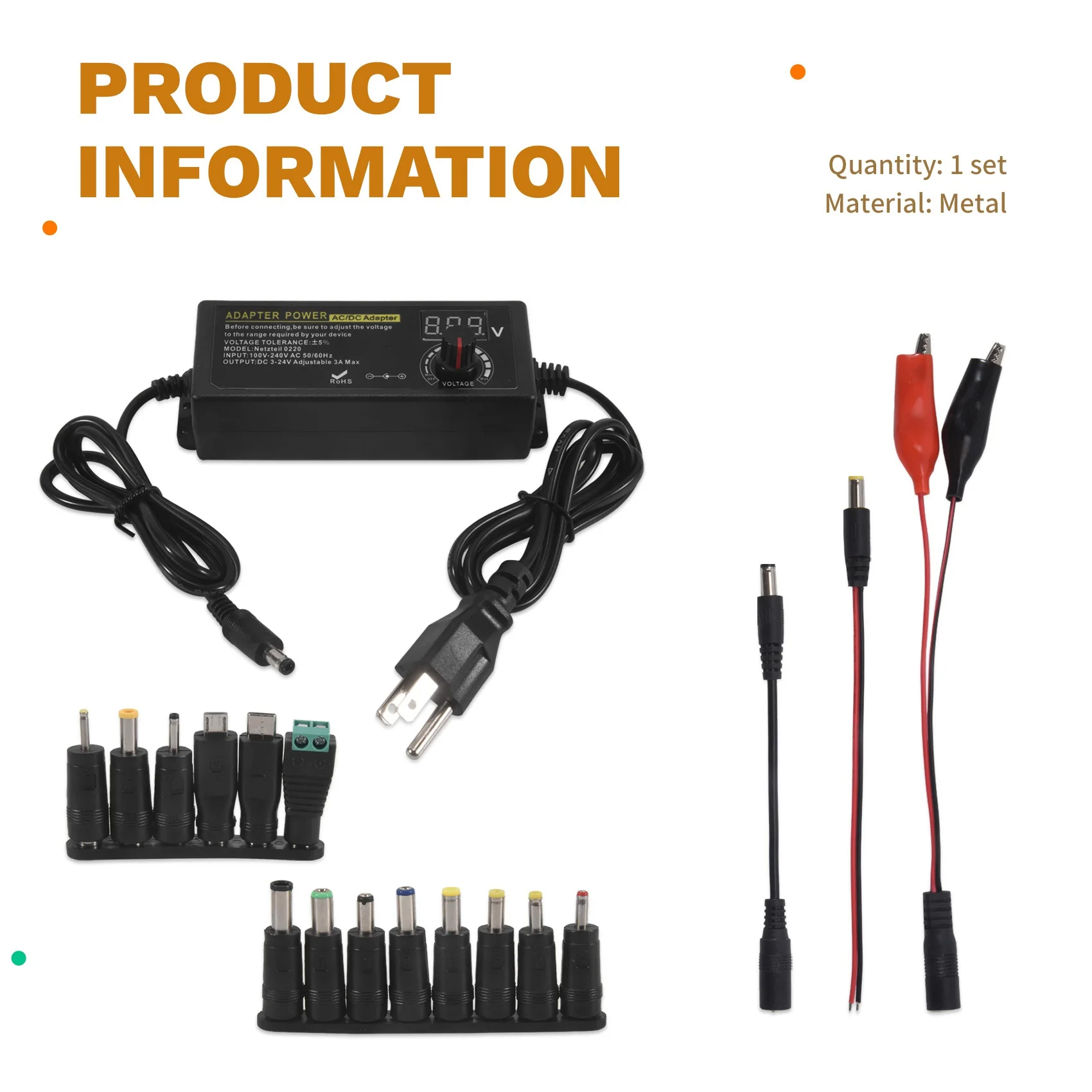 CYCLI-3X Power Supply 3V-24V 3A 72W Adjustable Variable 3V 5V 6V 9V 12V 18V 20V 24V AC/DC,100V-240V AC To DC Converter US Plug