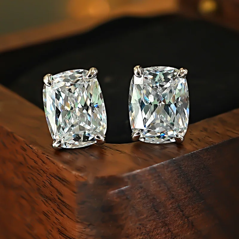 

8X10 Comparable to Ice Flower Cut Long Pillow Shape Zircon Simple Single Diamond White Gold Earring Jewelry Wholesale