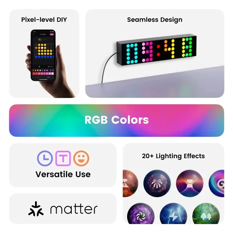 【Livraison Rapide】Smart Lamp RGB Wifi Bluetooth Connection Music Sync Preset Clock Letter Emoticon