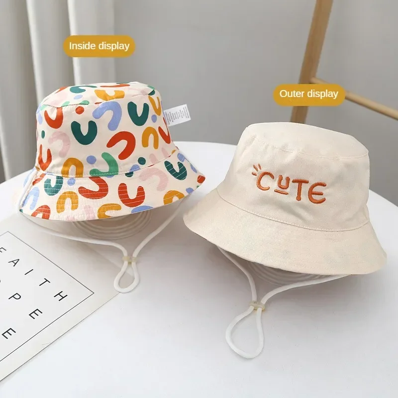 Double Sided Baby Bucket Hat Cute Letter Embroidered Children Boys Girls Fisherman Panama Cap Summer Outdoor Kids Sun Hat
