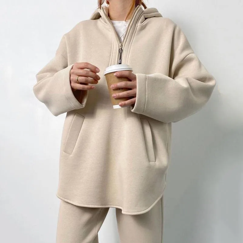 

2024 Spring and Autumn New Women's Fashion Zipper Hooded Casual Suit Two-piece Set women's pants and blouse set Woman clothing