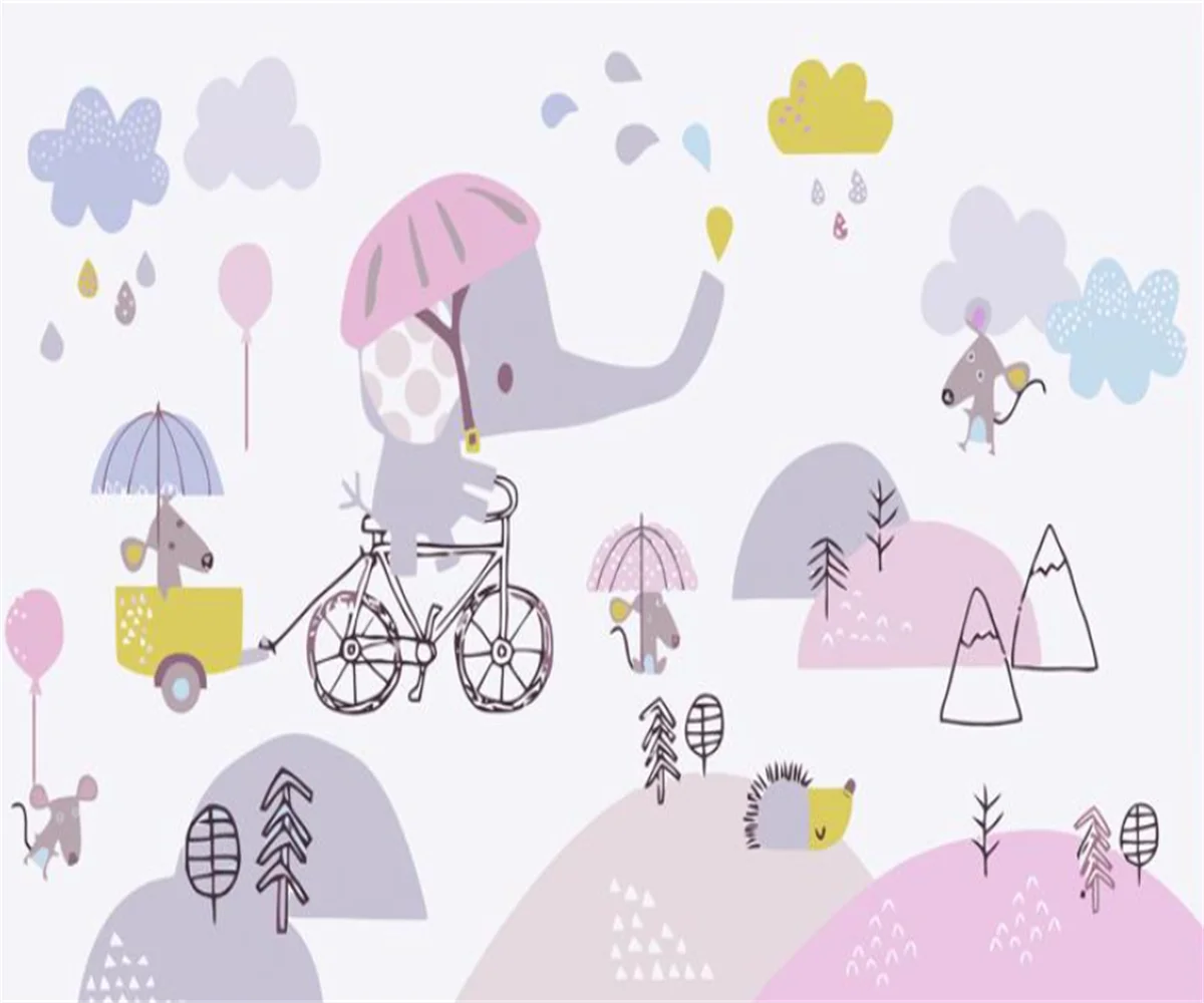 Custom Wallpaper Cartoon Rabbit cloud Elephant cycling Children Background wall Home Decoration Kindergarten Mural 3d wallpaper