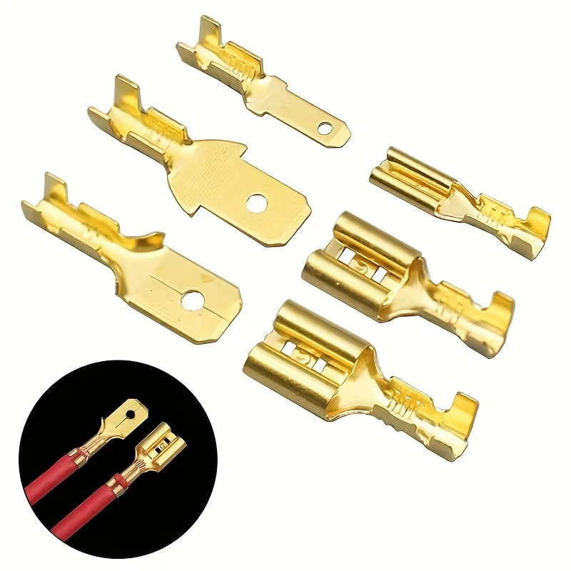 200Pcs 2.8 4.8 6.3mm Female and male Crimp Terminal Connector Golden Car Speaker Electric Wire Connectors Set