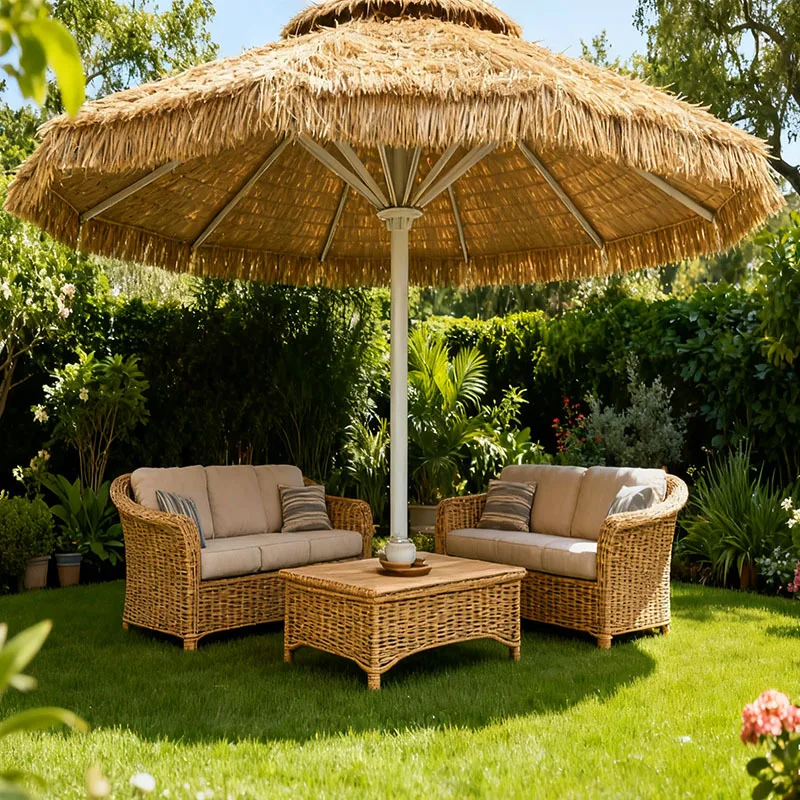 Tropical style imitation thatched sun umbrella, outdoor courtyard beach vacation landscape decoration, sunshade windproof grass