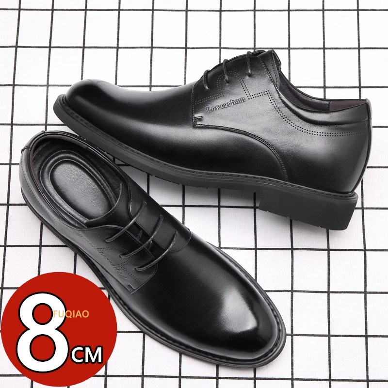 

Premium Men Invisible Height Increasing Elevator Shoes 3cm 6cm 8cm Genuine Leather Formal Dress Shoes Wedding Business Commute