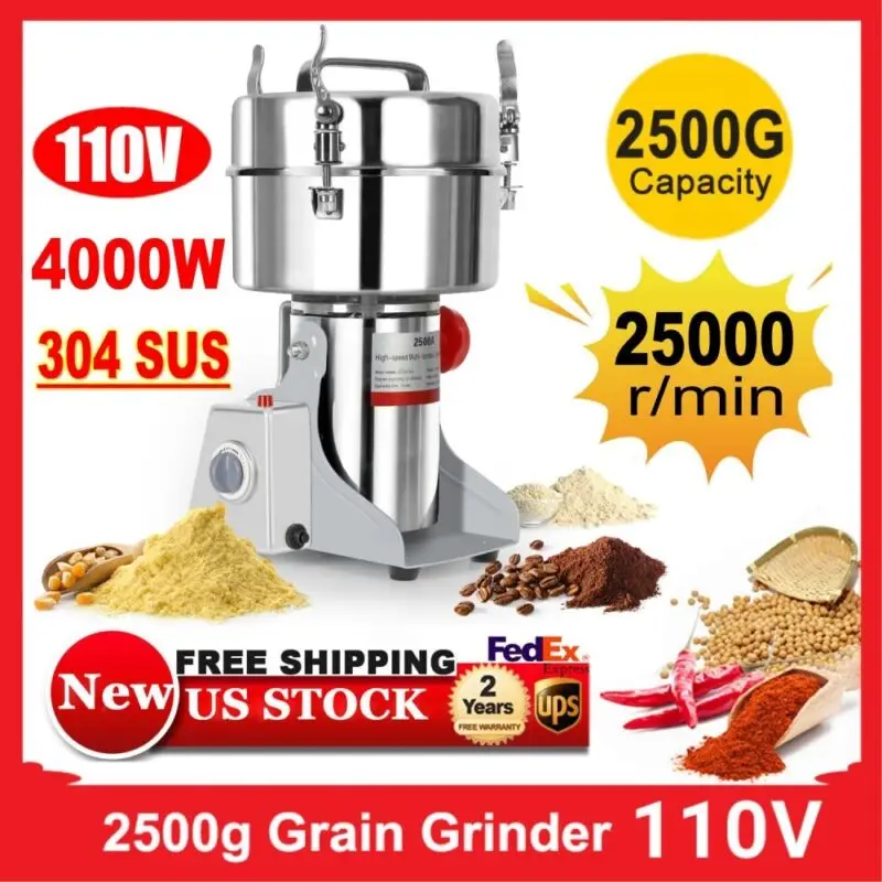 2500g Electric Grain Mill Grinder Stainless Steel Pulverizer Powder Machine for Dry Herbs Grains Spices Cereals Coffee Corn