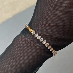 Colored oval cz stone tennis chain bracelet stainless steel bracelet for women Green black gem stone stainless steel jewelry