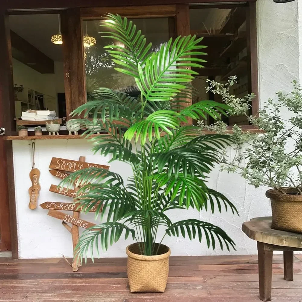 

y Plants Fake Palm Tree Tropical Palm Leaves Faux Palm Plants Tall Tree Indoor Real Touch Plastic