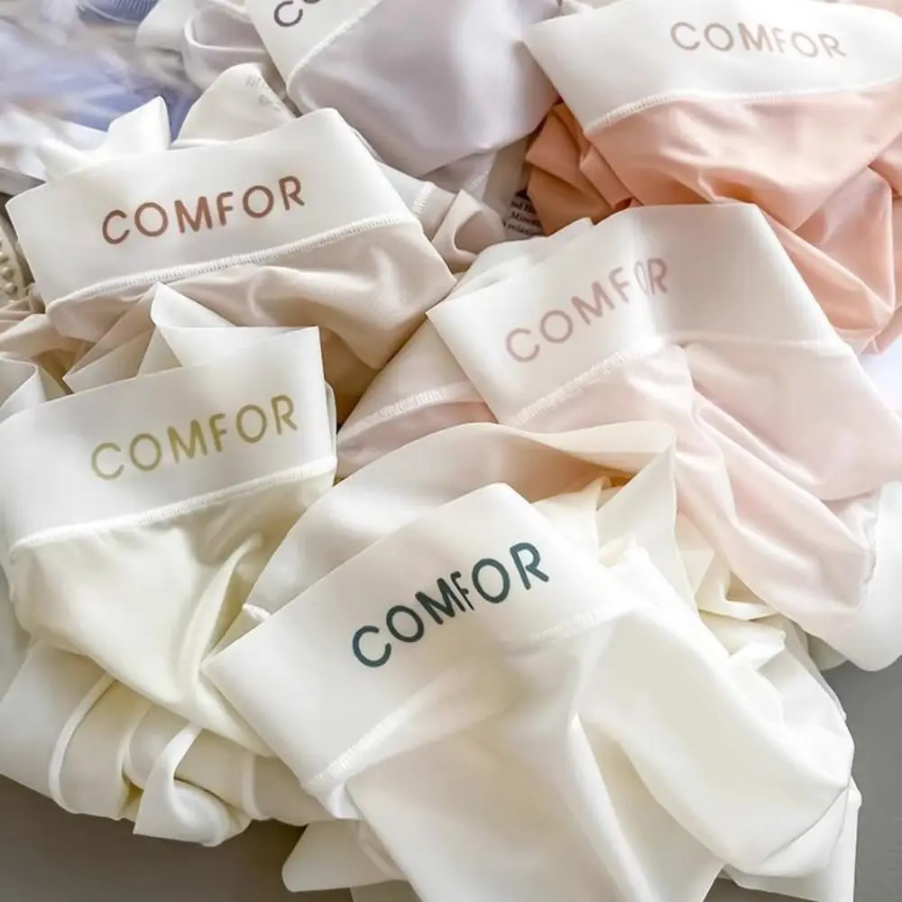 Letter Printed Summer Ice Silk Panties Ruffle Cotton Crotch Seamless Ice Silk Briefs Thin Underwear