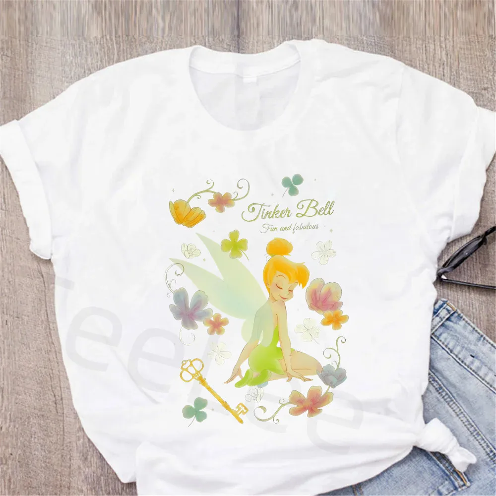 Tinkerbell T-shirts Never Grown up Women T-shirt Cute Print Graphic Tops Short Sleeved Summer Casual Cartoon Tee Shirts