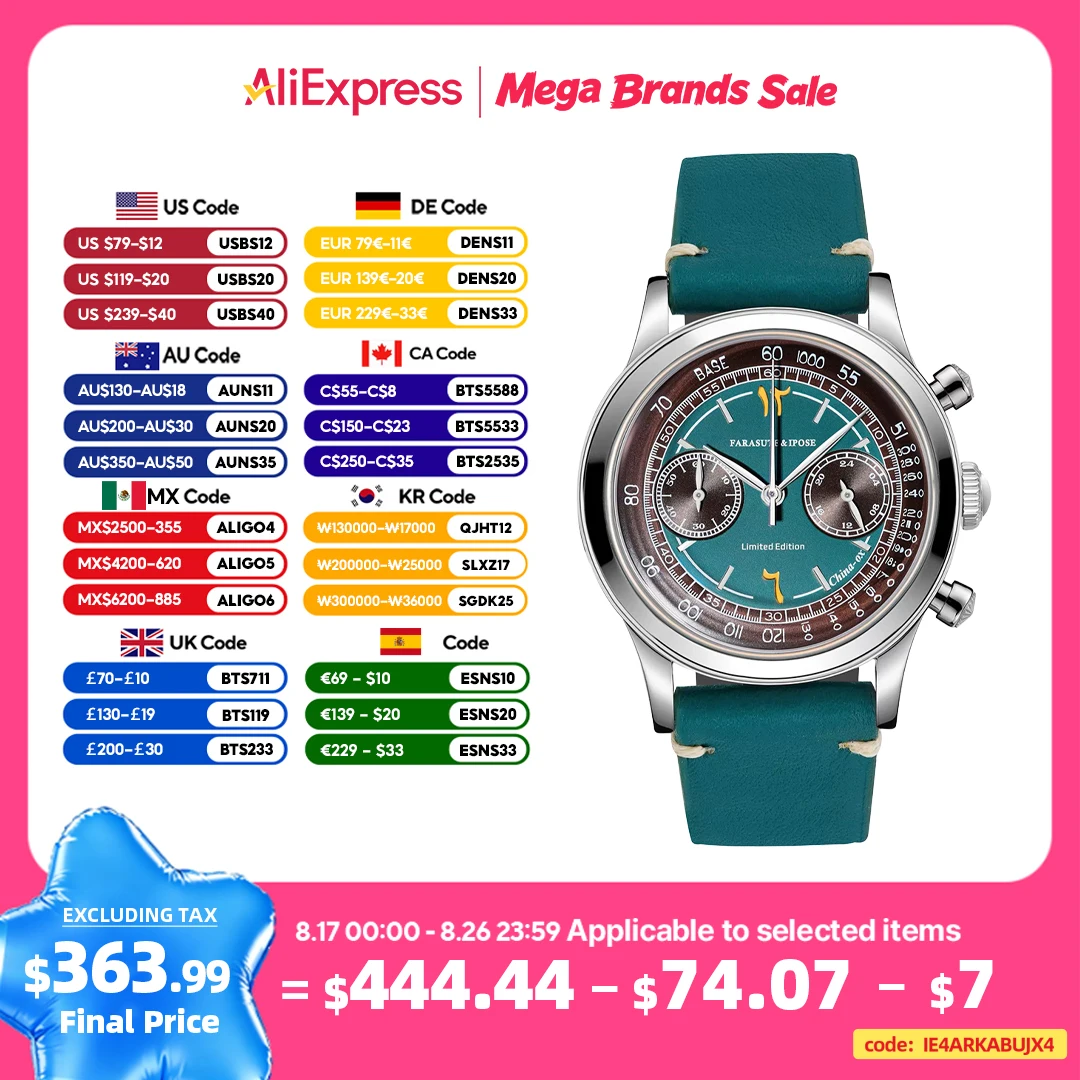 FARASUTE Retro Japan VK64 Quarzwerk Chronograph Armbanduhr für Herren Mode Saphir Sportuhren Männer Uhr Reloj Hombre