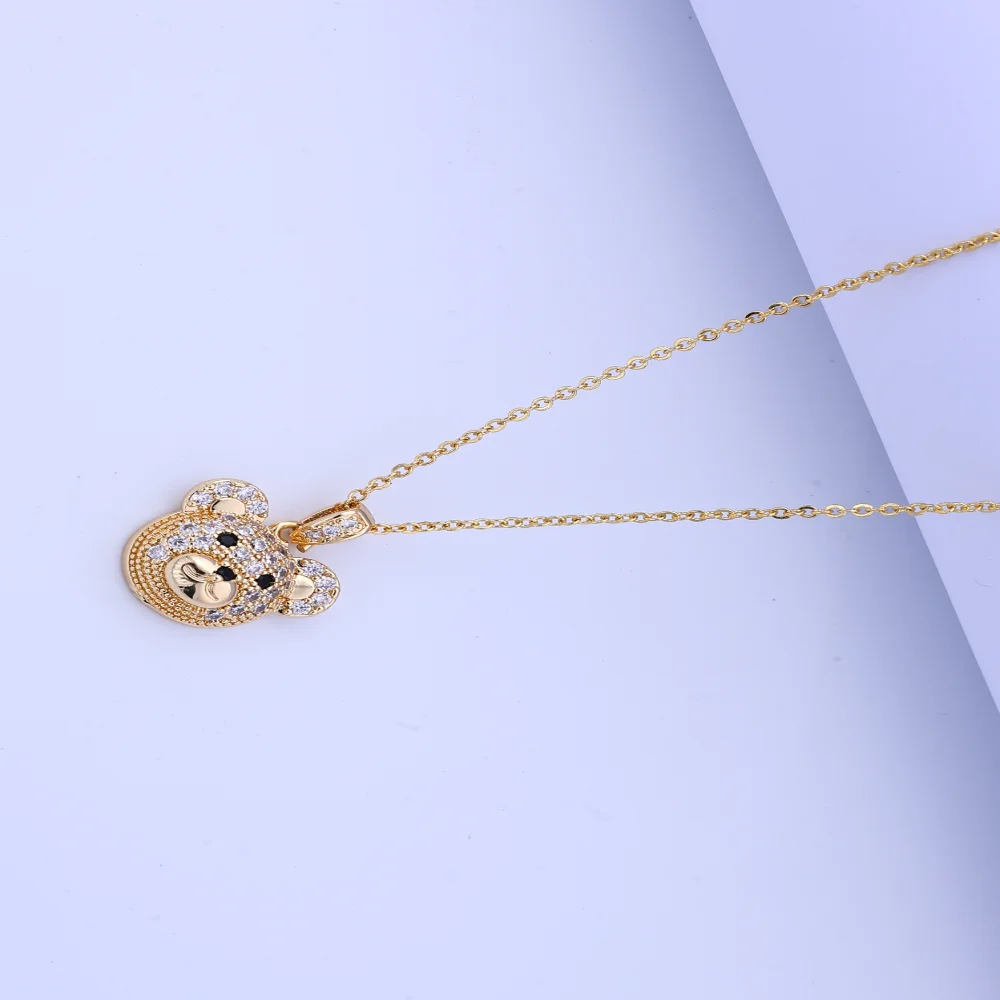 قلادة أنثى المشاهير على الإنترنت عبر الحدود جديدة بسيطة ولطيفة كاملة الماس الزركون الدب قلادة شخصية الموضة الماس