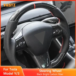 Bright Carbon Fiber Steering Wheel Black Heating Flat Bottom Personalized For Tesla Model Y 3 2017 to 2023 2024 Not For Highland