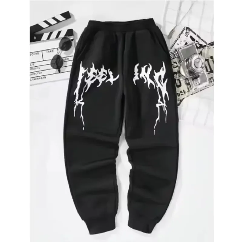 

American Knitted Sports Printing Pattern Casual Solid Color Men's Leggings with Loose and Versatile Drawstring Pants Pants