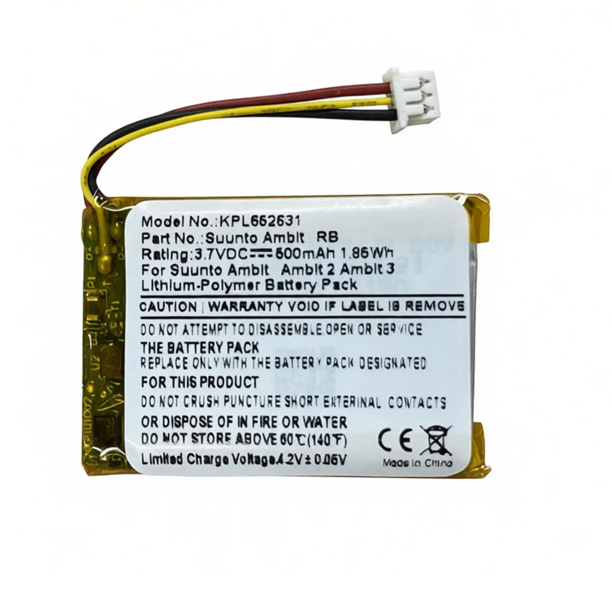 Аккумуляторная батарея 3,8 В KPL652631 500 мАч для смарт-часов SUUNTO Ambit 1, Ambit 2, Ambit 3, Ambit 2S, Traverse, Ambit 3 HR