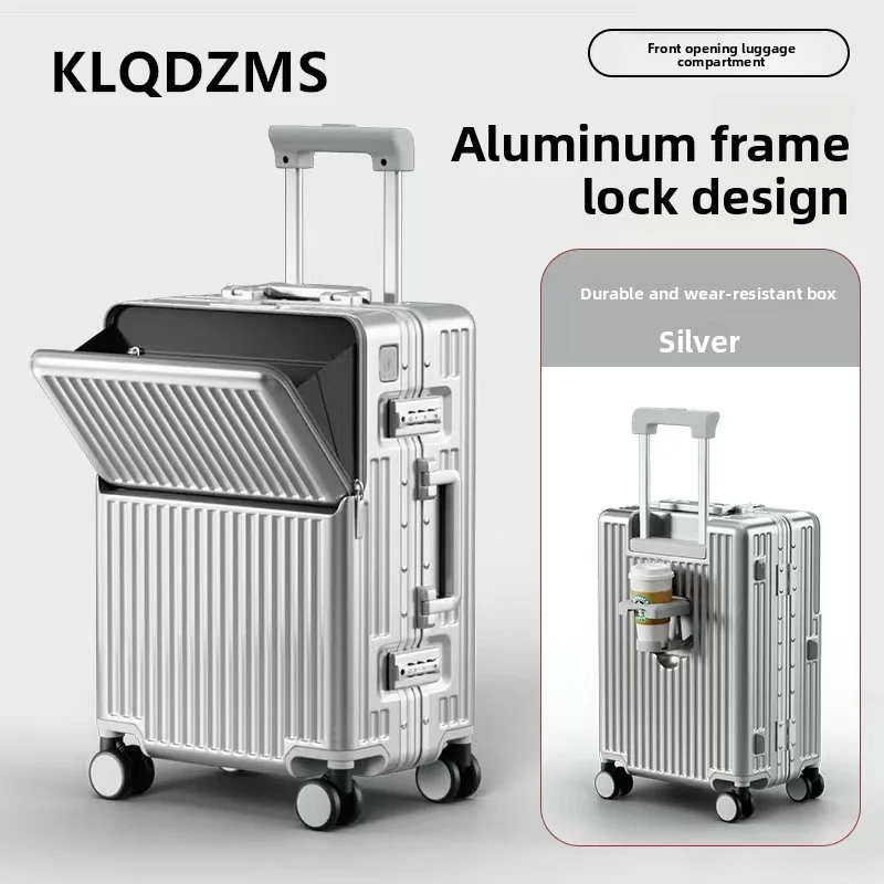 KLQDZMS المقصورة حقيبة الجبهة افتتاح الكمبيوتر المحمول الصعود حالة الألومنيوم الإطار حقيبة تروللي بعجلات USB شحن 20 "24" 26 بوصة الأمتعة #2