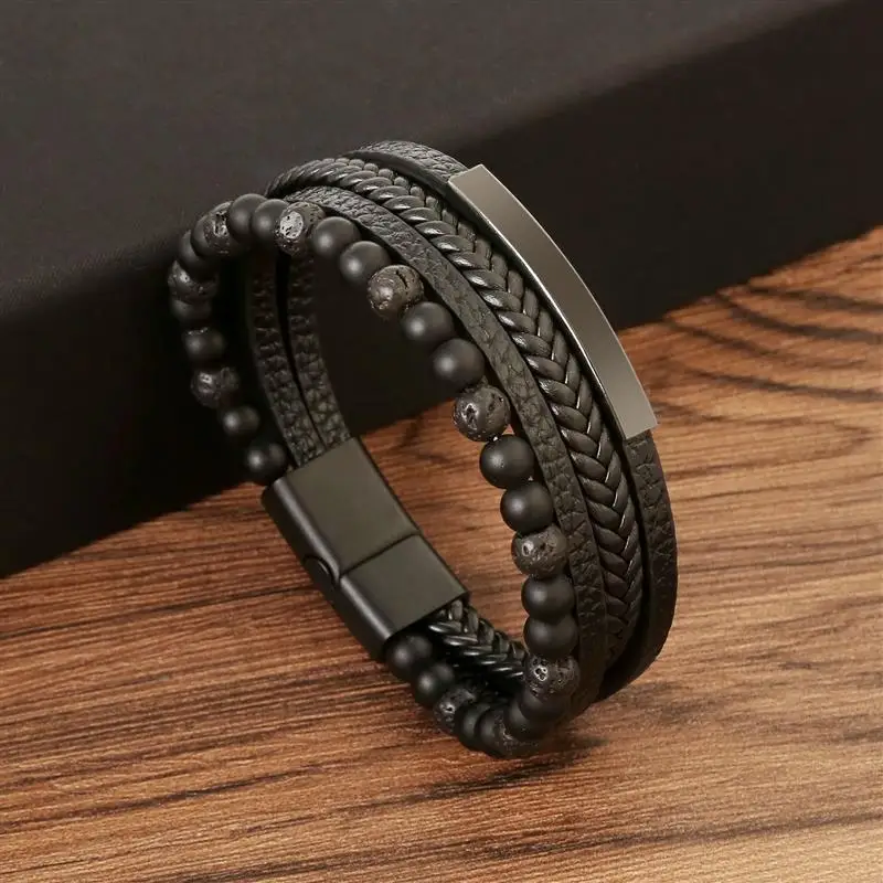 Hot Sale High Quality Leather Bracelet Men Classic Fashion Tiger Eye Beaded Multilayer Leather Bracelet For Men Jewelry Gift