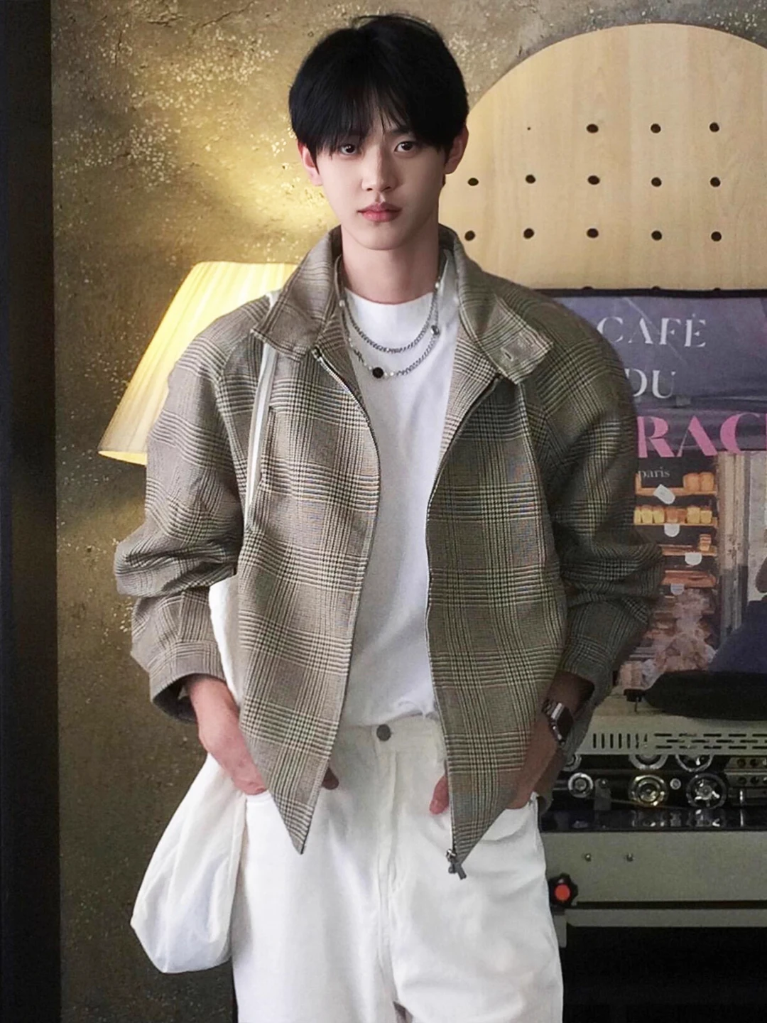 

Мужская куртка-харрингтон цвета хаки в клетку, раннеосенняя, в стиле преппи, американская ретро-рабочая одежда, с воротником-стойкой, в бейсбольном стиле