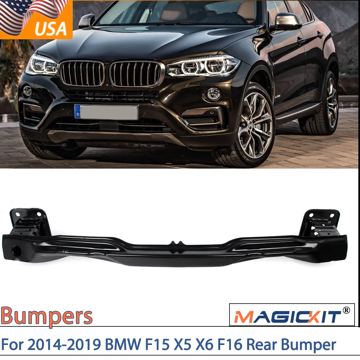 MAGICKIT For 2014-2019 BMW F15 X5 X6 F16 Rear Bumper Reinforcement Impact Bar Bumper Reinforcement 51127315962