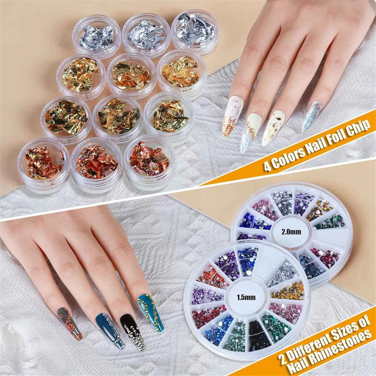 Herramienta para decoración de uñas con pinceles para pintar uñas, herramienta para puntear uñas, lámina para uñas, cinta para manicura, diamantes de imitación para uñas