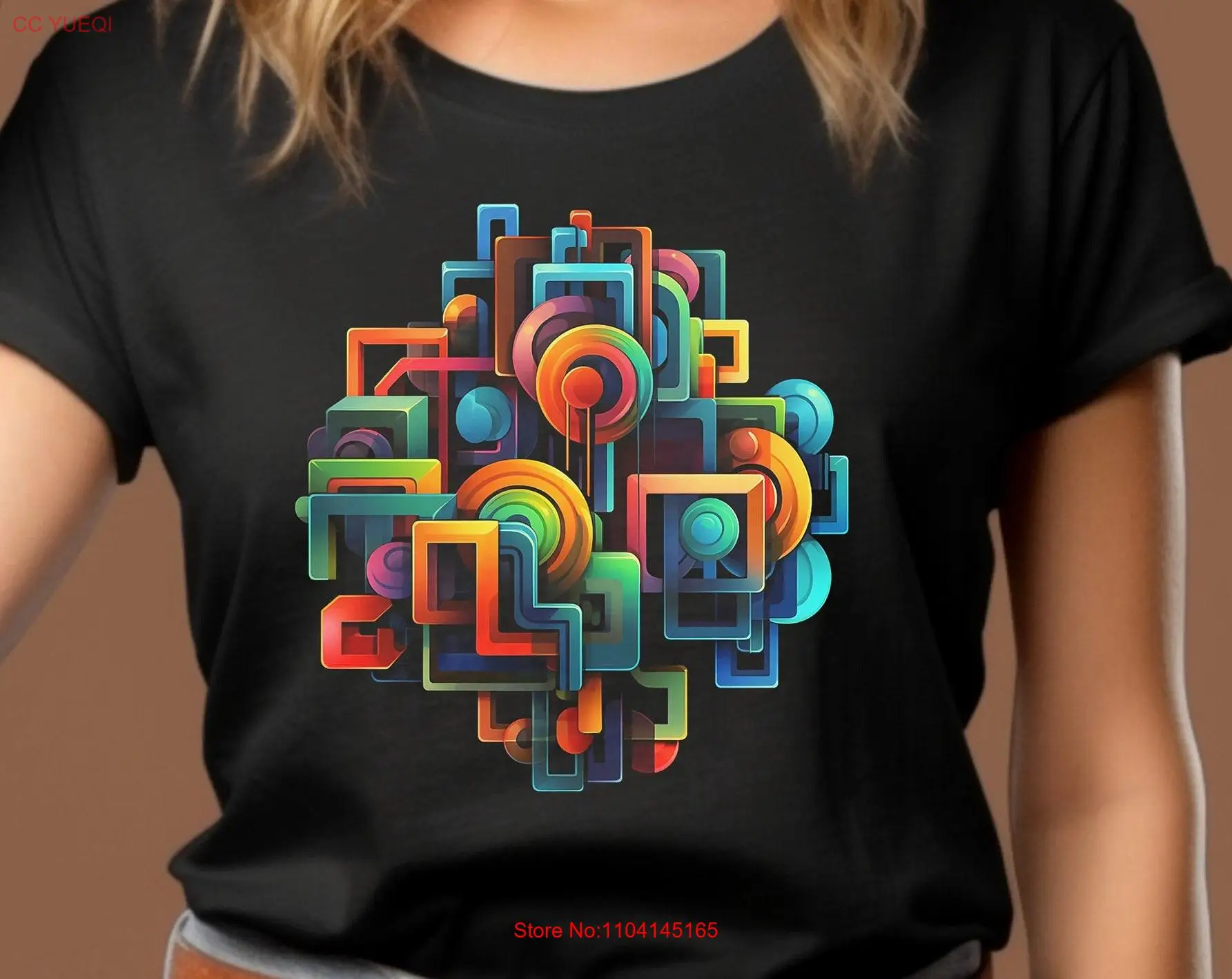 Rainbow Abstract Art T Shirt Cubist lover gift Modern Color Infinity 1 long or short sleeves