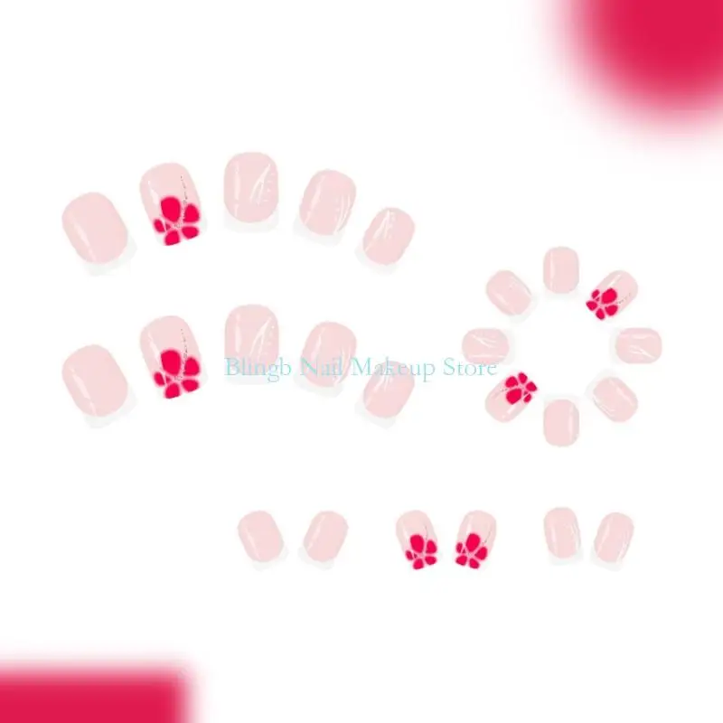 28ta witte glitters druk op spijker 24 stks kort vierkant Frans design kunstmatige nagel abs mat natuurlijk uiterlijk dagelijkse