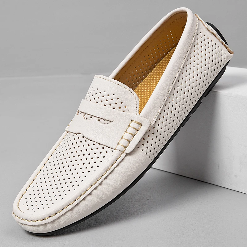 

Men Penny Loafers Casual Dress Sandals Fashion Leather Summer Flats Slip-On Classic Black Footwear Big Size 38-47