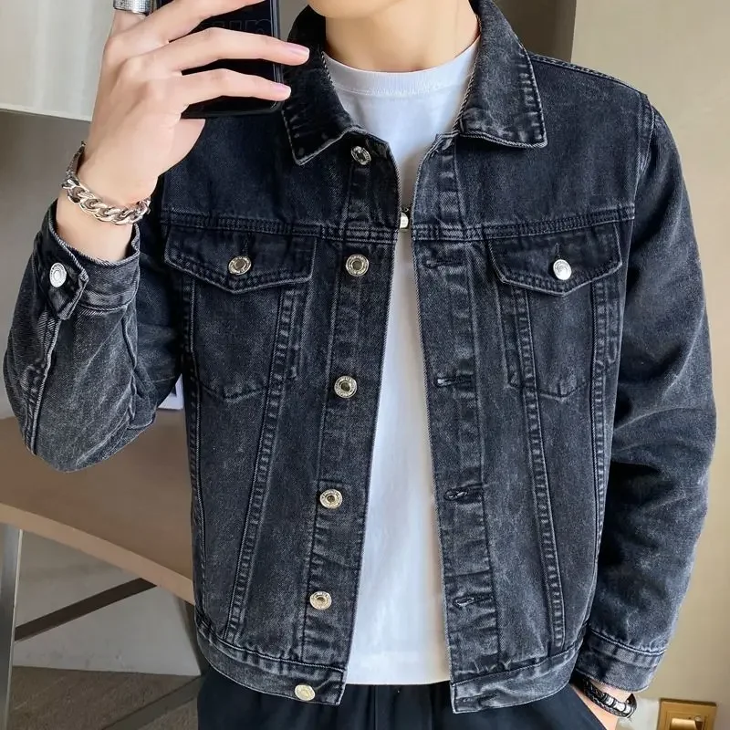 Men's Denim Jacket Wide Shoulders Male Jean Coats Autumn Blue Fast Delvery in Lowest Price Trendy Outwear Original One Piece New