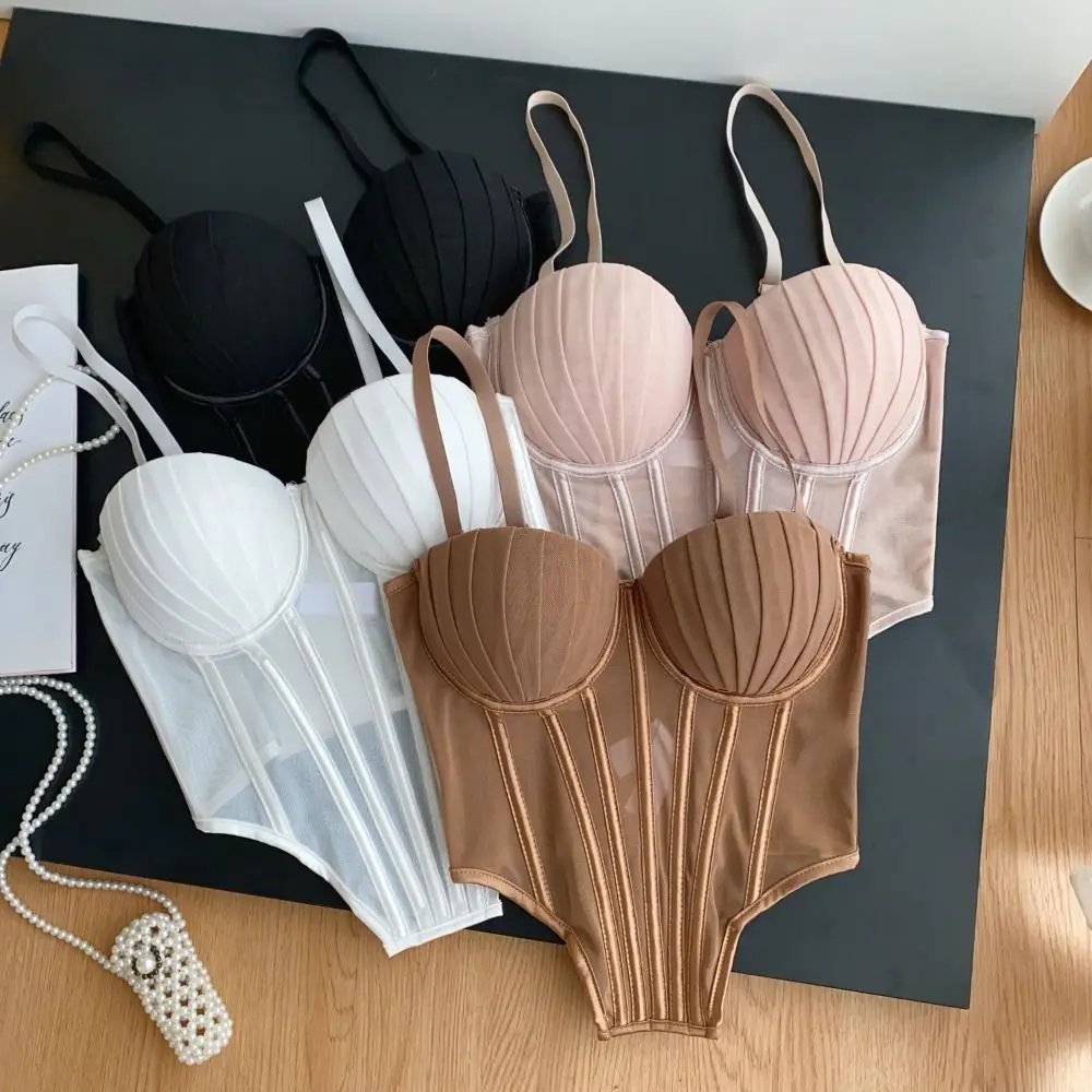Elegant Transparent Sling Camisole Slim fit Sleeveless Crop Tops Streetwear Fishbone Mesh Corset Travel