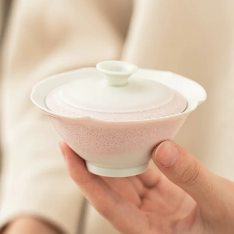 1pc Light and thin kiln turned bamboo hat covered bowl Chinese style Ercai tea bowl with lid Ceramic tea set and tea cup