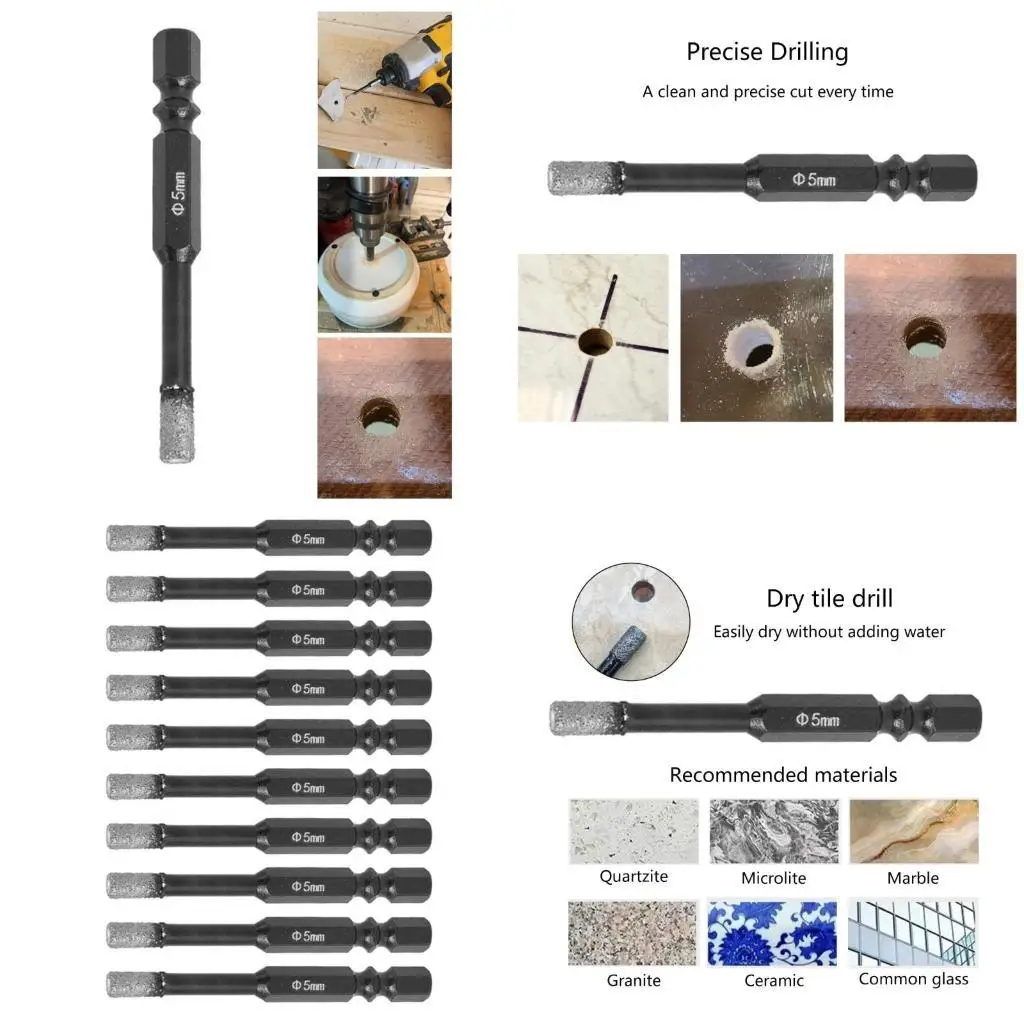 

E8BD Универсальный 5 -миллиметровый фарфоровый плитка бит с шестнадцатилетом для бурения древесного пластика