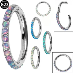 1PC G23 Titanium Micro Opal Septum Clicker Hinged Nose Hoop Ring Ear Tragus Cartilage Daith Helix Earring  Jewelry