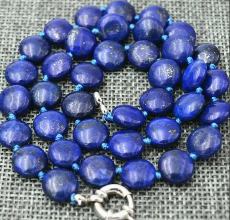 

Long 18" 12mm Natural Blue Egyptian Lapis Lazuli Coin Beads Necklac