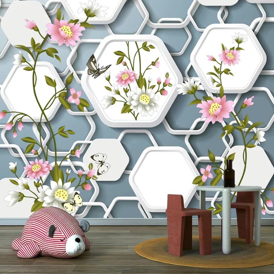 Custom Modern Self Adhesive Wall Papers Home Decor for Living Room Bedroom Decoration Geometry Floral Furniture Renovation Mural