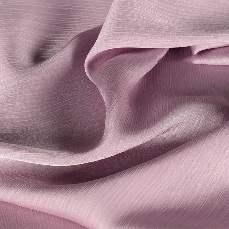 Pink Red Crinkled Chiffon Fabric Glossy Satin Crepon for Sewing Tops Dress Blouse Shirts by Half Meter