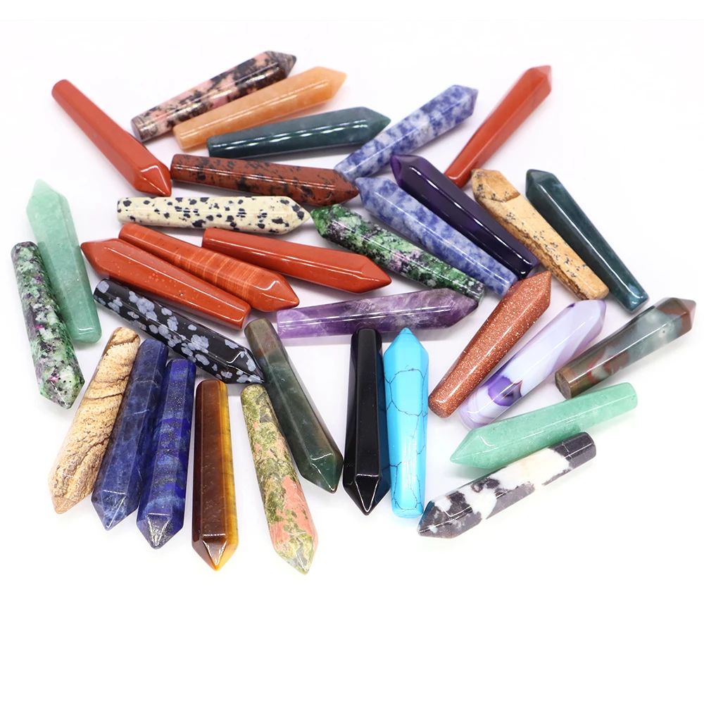 10X50mm Hexagonal Column Tower Point Wand Natural Crystals Amethysts Healing Gemstones Pendulum Reiki Stones DIY Jewelry Making