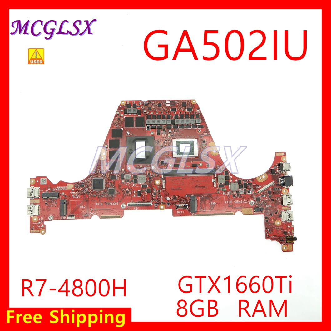 

GA502IU Laptop Motherboard for ASUS GA502IU GA502I GA502 Notebook Motherboard Mainboard GTX1660TI GPU R7-4700H CPU 8GB RAM Used