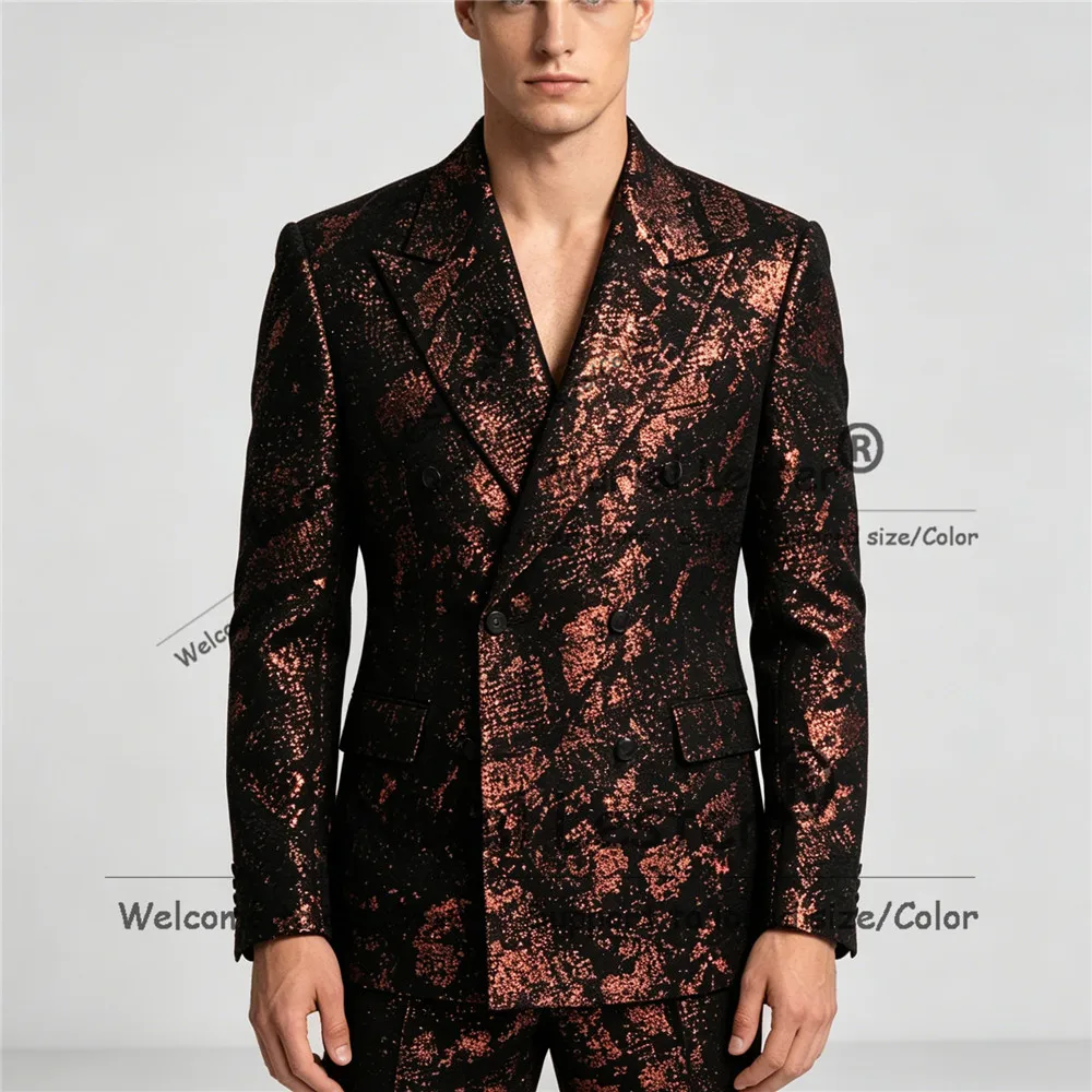 Sparkly Sequins Suit Men Formal Wear Double Breasted Jacket  Pants 2 Pieces Sets Male Fashion Groom Wedding Tuxedos Male Outfits