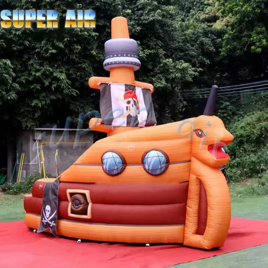 Balão de ar inflável gigante comercial para navio pirata com ventilador de ar para jogo infantil