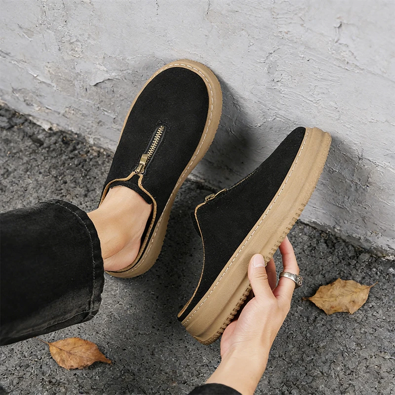 2026 Spring Summer New Men's Closed Toe Half Slippers Korean Fashion Thick Bottom Elevated Casual Lazy Slip-On Outdoor Sandals