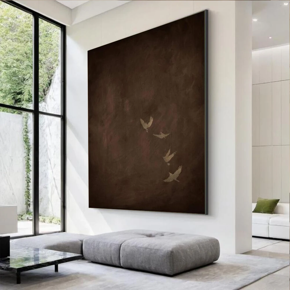 Peinture à l'huile abstraite 100% faite à la main sur toile, oiseaux migratoires, art mural, grande peinture murale pour la décoration de la maison, du salon, image