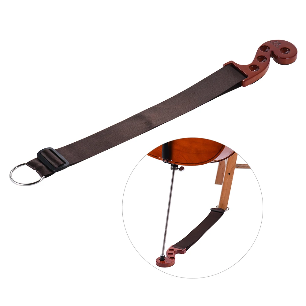 Solid Wood Cello Endpin Non-slip Stop Holder Rest Anchor Protector Pad Red Wood Color with 4 Holes Nylon Strap Adjustable