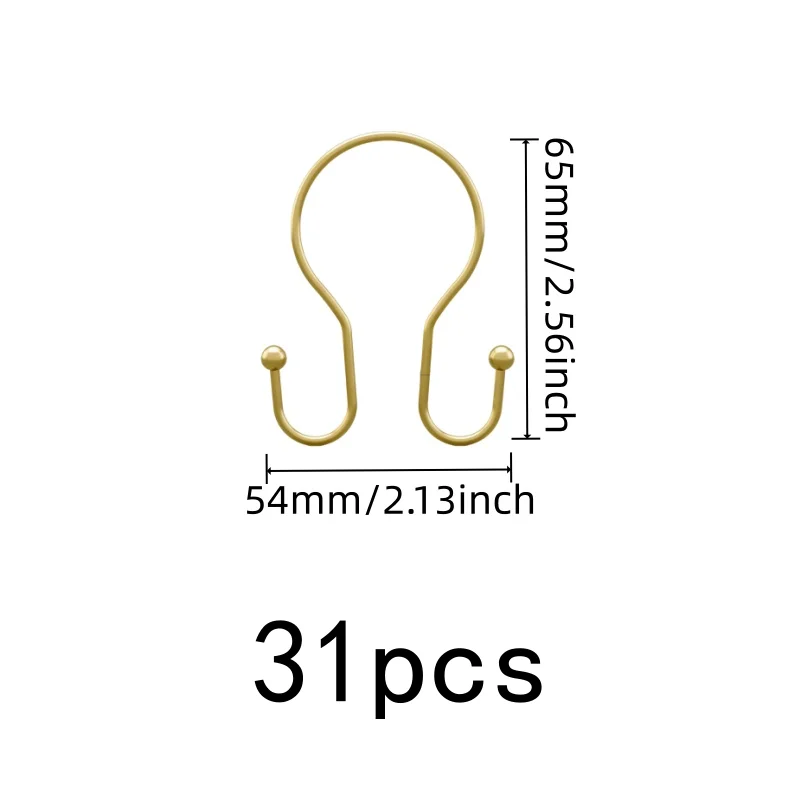 Gold Double Ear Shower Curtain Rings 31 pcs, Smooth Sliding Iron, Easy to Install on Bathroom Shower Rods view 2