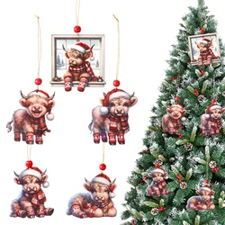 Christmas Cow Ornaments Wooden Cow Pendant Merry Christmas Tree Decorations for Home 2024 Navidad Natal Noel New Year Gifts 2025