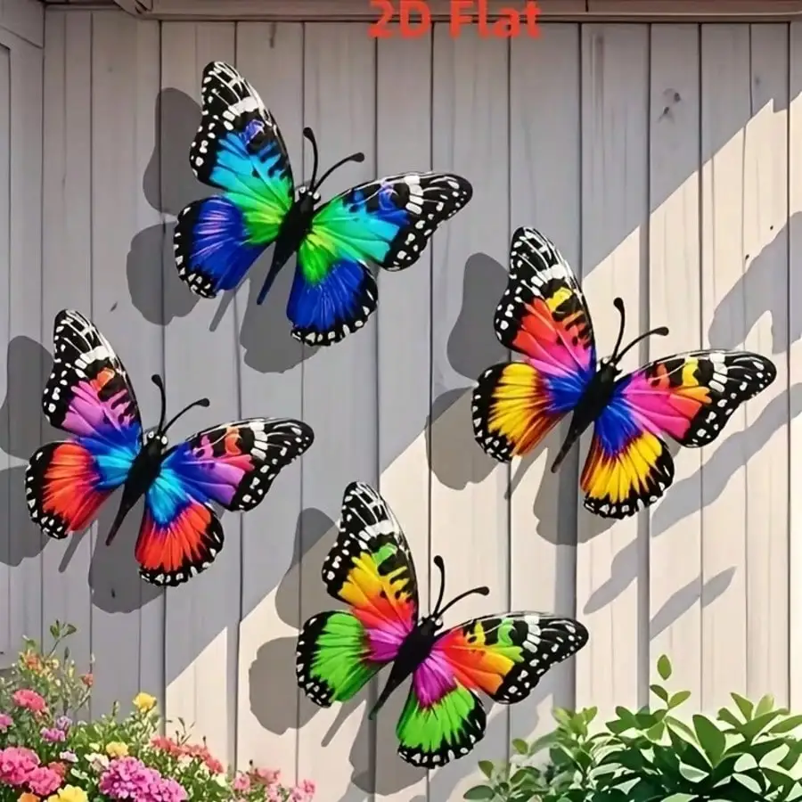4pcs Colorful Metal Butterfly Statue Wall Decor, Suitable for Gardens, Courtyards, and Outdoor Fence Wall Art Decoration