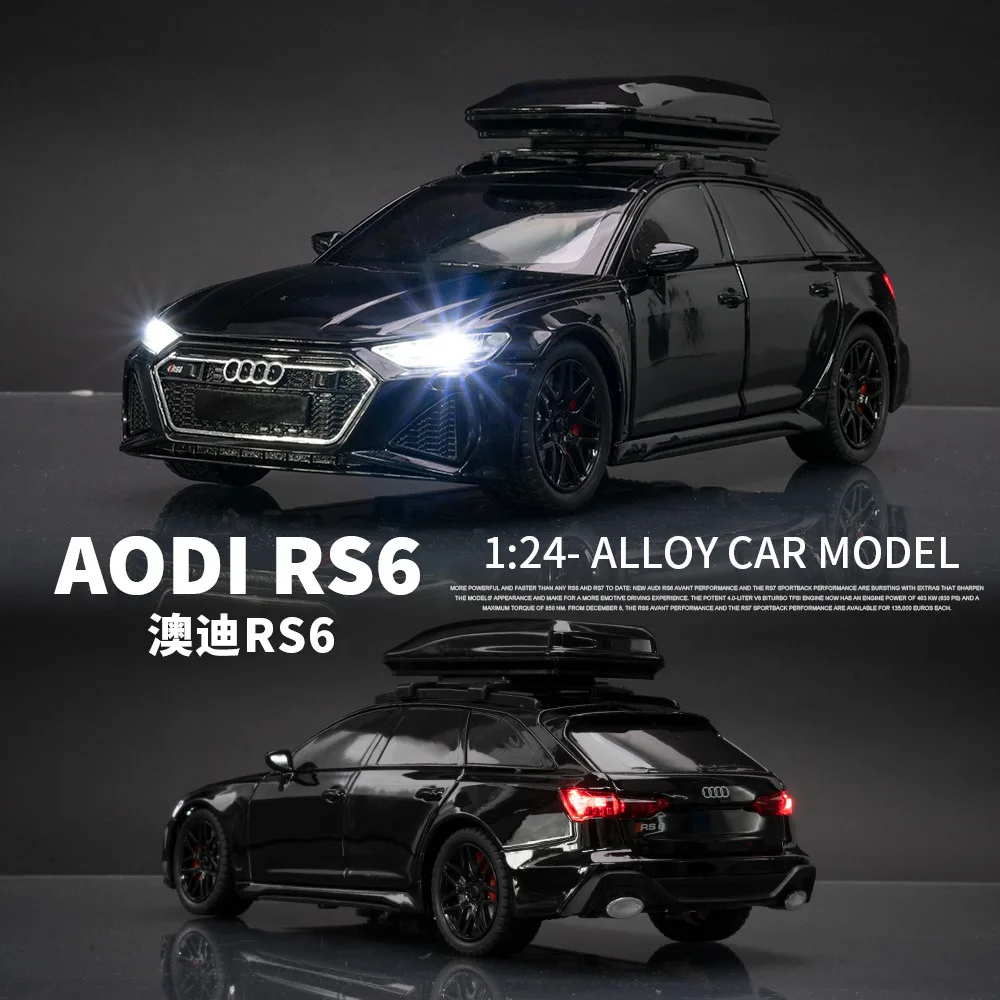 1:24 Audi RS6 Station Wagon Alloy Toy Car Model Wheel Steering Sound and Light Children\'s Toy Collectibles Birthday gift F547