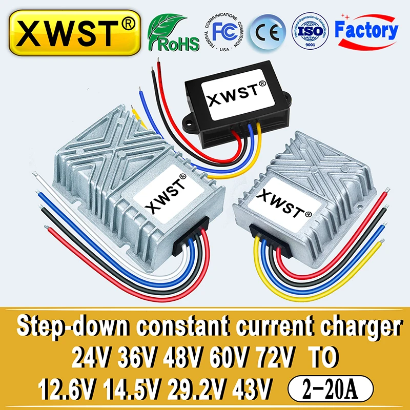 

Waterproof DC DC Battery Charger 24V 36V 48V 60V 72V to 12.6V 14.5V 29.2V 43V Constant Current Acid Lithium Battery 12V 24V 36V